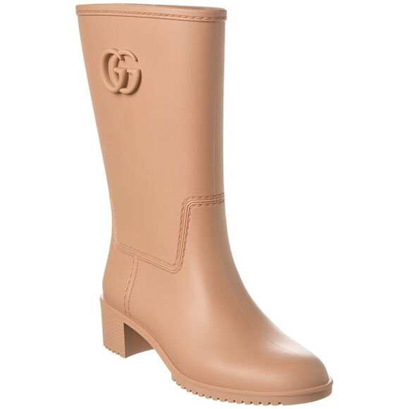Gucci Double G Rubber Rain Boot, Brown - Picture 1 of 5